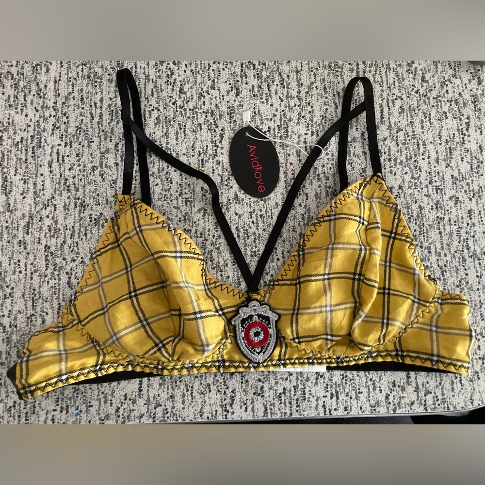 NWT Avid Love Yellow and Black Plaid Triangle Bra